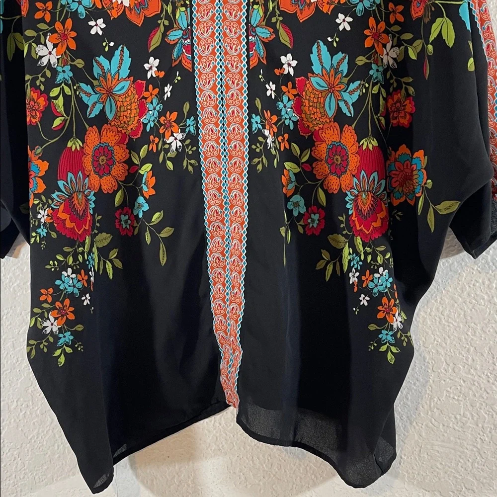 Rose + Olive Floral Oversized Blouse Top Colorful Dolman Sleeve Boho Size Small - Picture 3 of 8